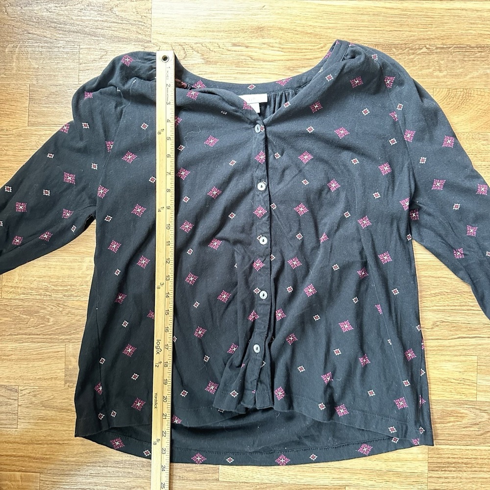 J Jill Womens Button Up Blouse Size L Black Contrast Stripe Cotton Office Mature - Picture 8 of 8